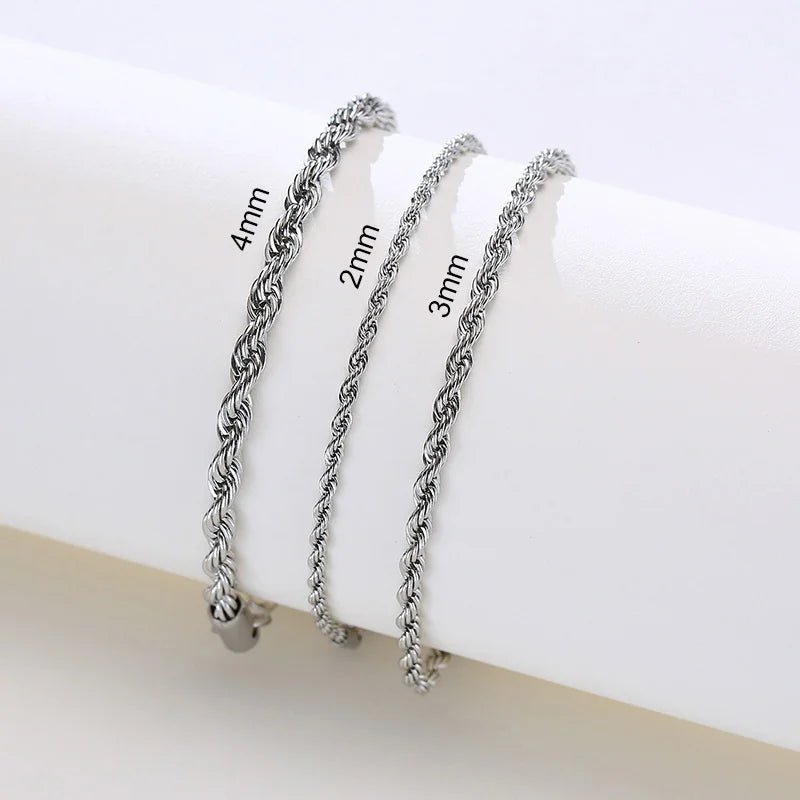 Unisex Rope Chain Bracelets for Men Women, Stainless Steel Twisted Links Chain Bracelet,Simple Classic Jewelry Gift for Him | MONMONSHOP - monmonshop.com