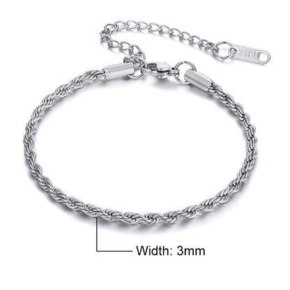Unisex Rope Chain Bracelets for Men Women, Stainless Steel Twisted Links Chain Bracelet,Simple Classic Jewelry Gift for Him | MONMONSHOP - monmonshop.com