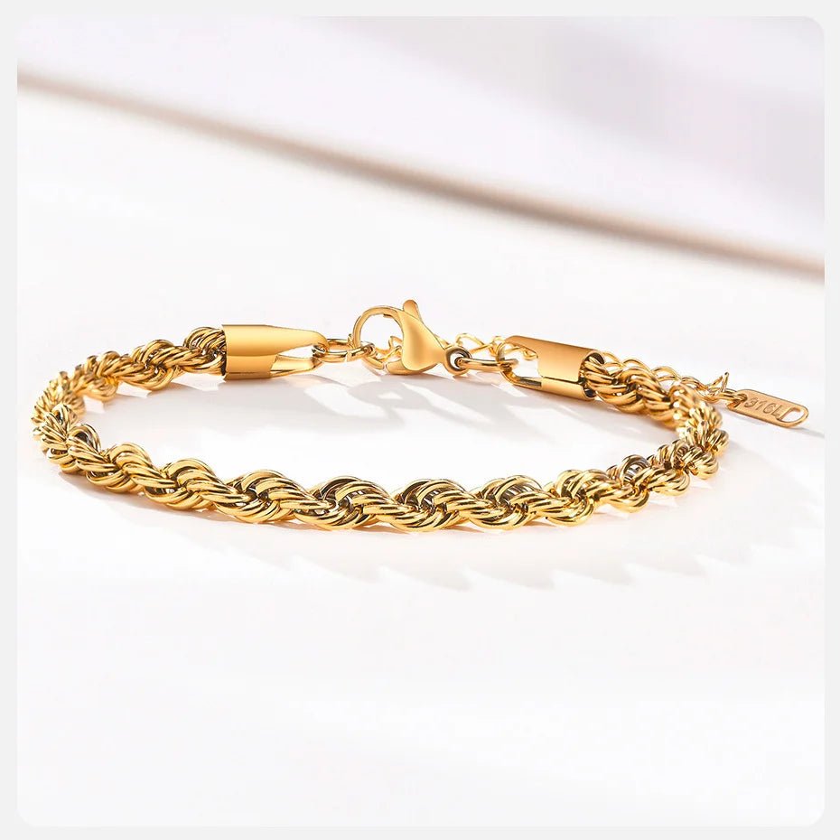 Unisex Rope Chain Bracelets for Men Women, Stainless Steel Twisted Links Chain Bracelet,Simple Classic Jewelry Gift for Him | MONMONSHOP - monmonshop.com