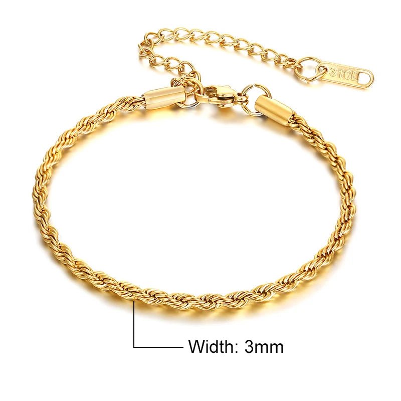 Unisex Rope Chain Bracelets for Men Women, Stainless Steel Twisted Links Chain Bracelet,Simple Classic Jewelry Gift for Him | MONMONSHOP - monmonshop.com