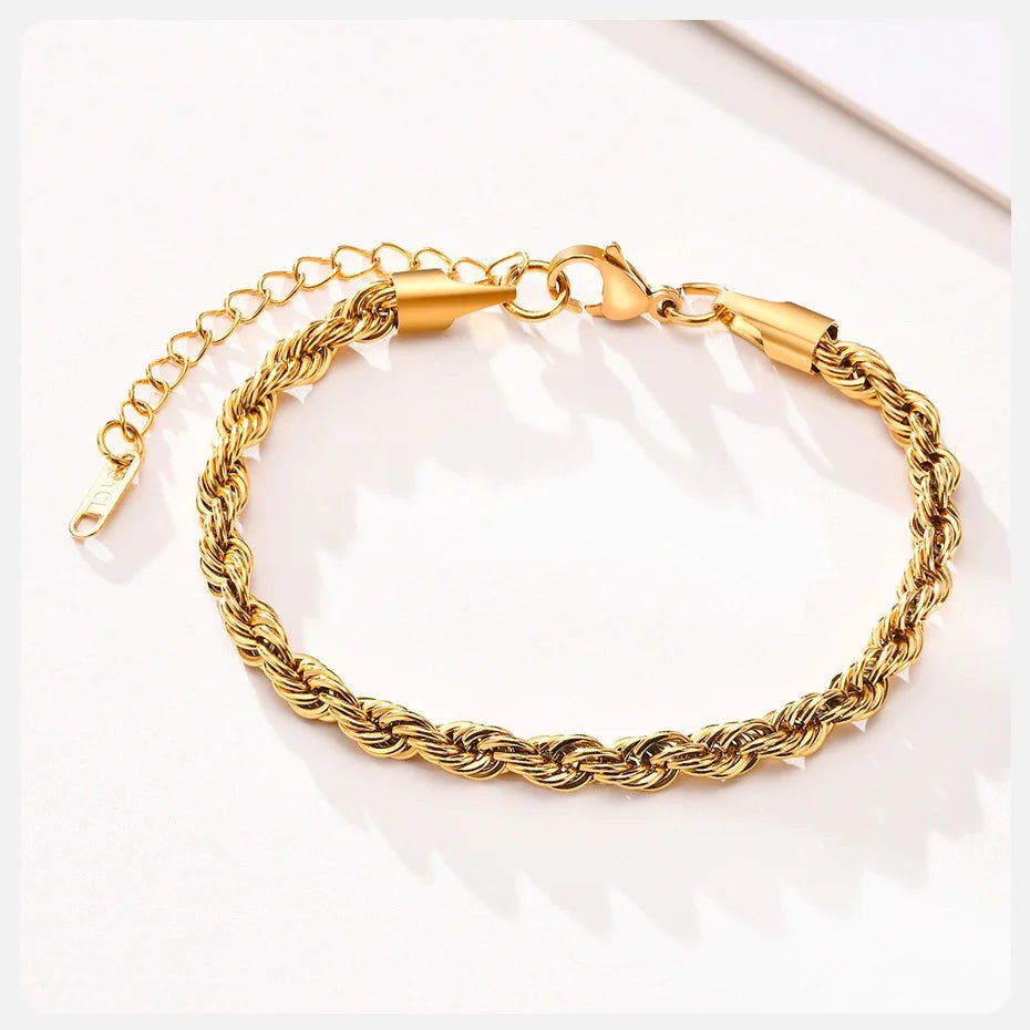Unisex Rope Chain Bracelets for Men Women, Stainless Steel Twisted Links Chain Bracelet,Simple Classic Jewelry Gift for Him | MONMONSHOP - monmonshop.com