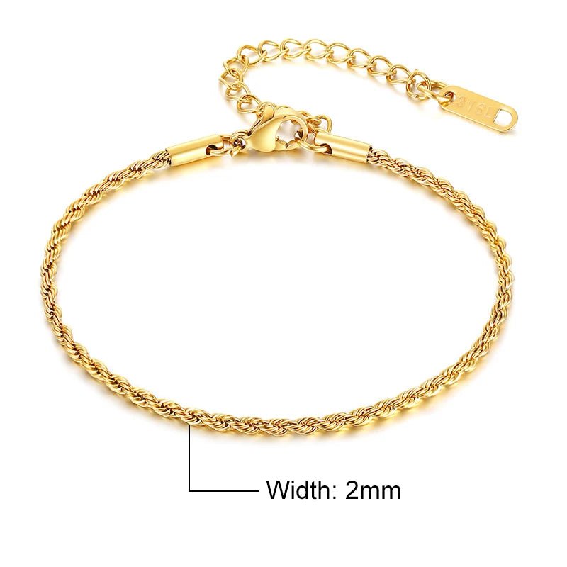 Unisex Rope Chain Bracelets for Men Women, Stainless Steel Twisted Links Chain Bracelet,Simple Classic Jewelry Gift for Him | MONMONSHOP - monmonshop.com