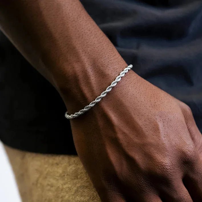 Unisex Rope Chain Bracelets for Men Women, Stainless Steel Twisted Links Chain Bracelet,Simple Classic Jewelry Gift for Him | MONMONSHOP - monmonshop.com