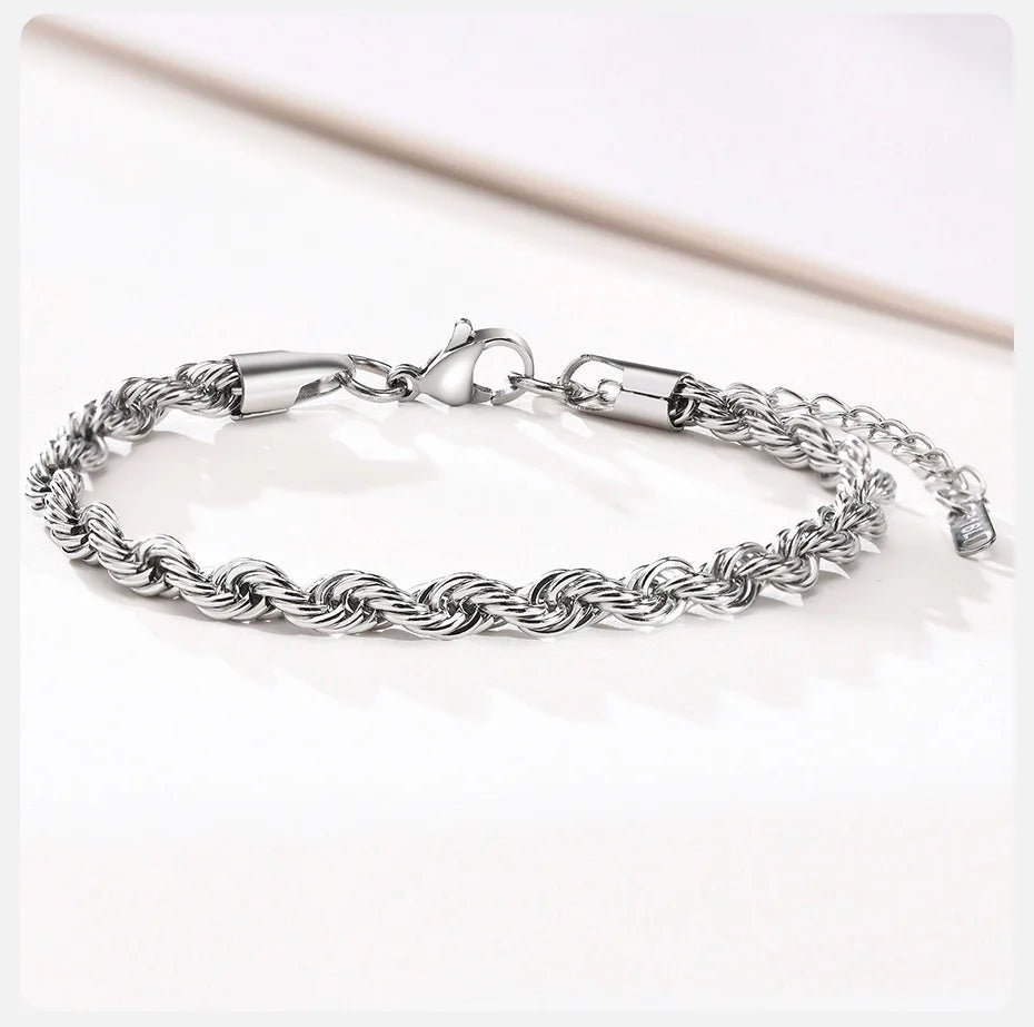 Unisex Rope Chain Bracelets for Men Women, Stainless Steel Twisted Links Chain Bracelet,Simple Classic Jewelry Gift for Him | MONMONSHOP - monmonshop.com
