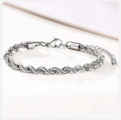 Unisex Rope Chain Bracelets for Men Women, Stainless Steel Twisted Links Chain Bracelet,Simple Classic Jewelry Gift for Him | MONMONSHOP - monmonshop.com