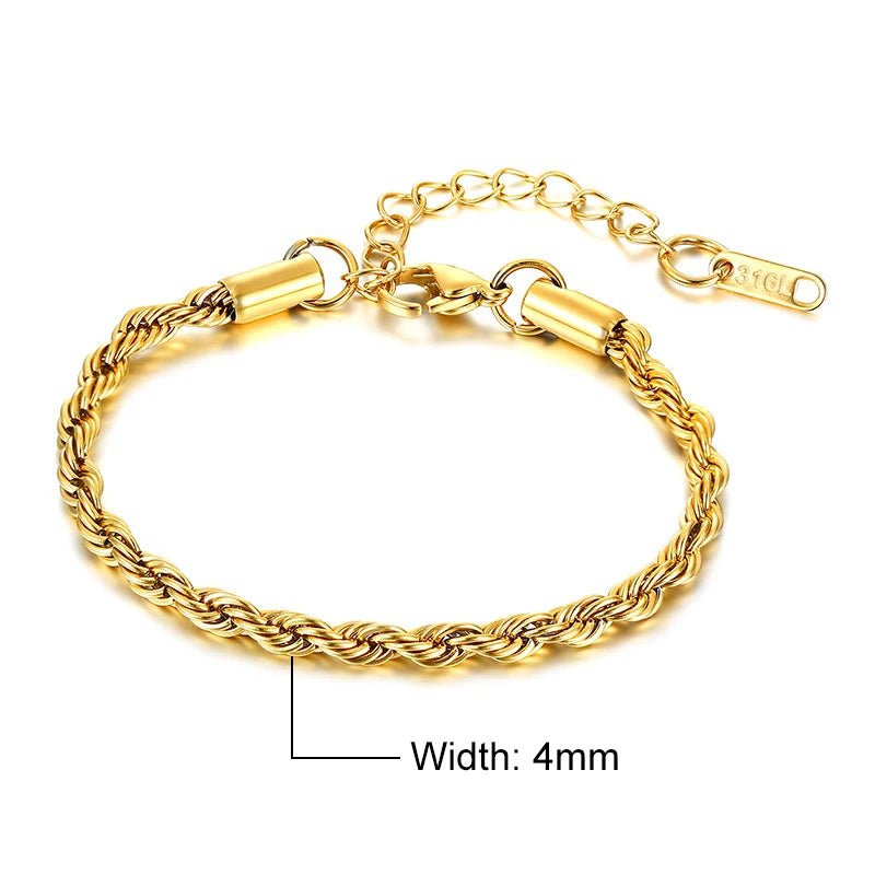 Unisex Rope Chain Bracelets for Men Women, Stainless Steel Twisted Links Chain Bracelet,Simple Classic Jewelry Gift for Him | MONMONSHOP - monmonshop.com