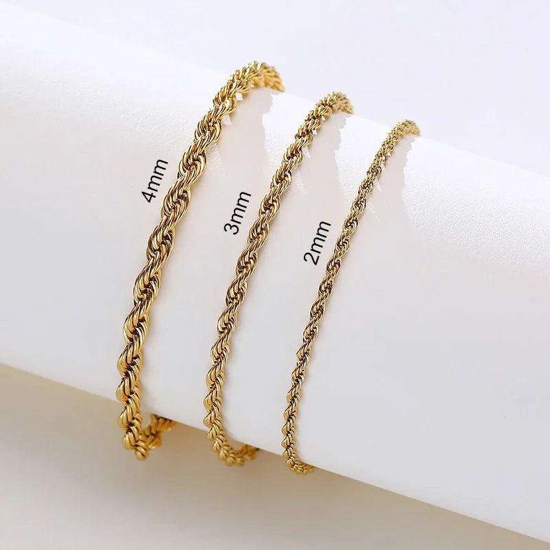 Unisex Rope Chain Bracelets for Men Women, Stainless Steel Twisted Links Chain Bracelet,Simple Classic Jewelry Gift for Him | MONMONSHOP - monmonshop.com