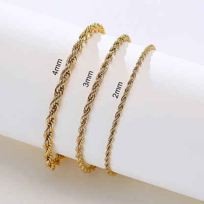 Unisex Rope Chain Bracelets for Men Women, Stainless Steel Twisted Links Chain Bracelet,Simple Classic Jewelry Gift for Him | MONMONSHOP - monmonshop.com