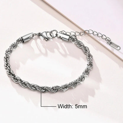 Unisex Rope Chain Bracelets for Men Women, Stainless Steel Twisted Links Chain Bracelet,Simple Classic Jewelry Gift for Him | MONMONSHOP - monmonshop.com