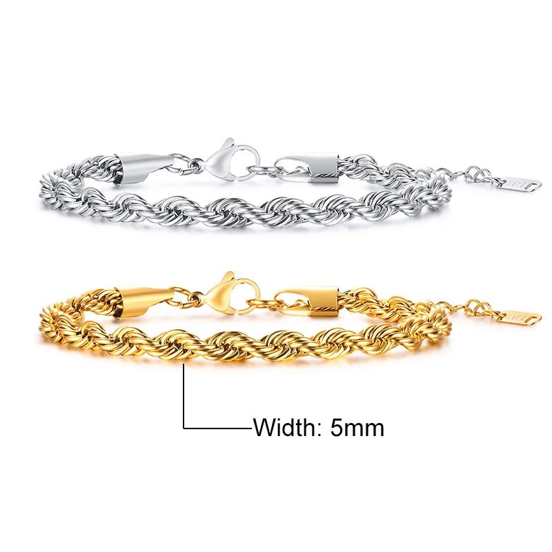 Unisex Rope Chain Bracelets for Men Women, Stainless Steel Twisted Links Chain Bracelet,Simple Classic Jewelry Gift for Him | MONMONSHOP - monmonshop.com