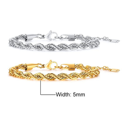 Unisex Rope Chain Bracelets for Men Women, Stainless Steel Twisted Links Chain Bracelet,Simple Classic Jewelry Gift for Him | MONMONSHOP - monmonshop.com