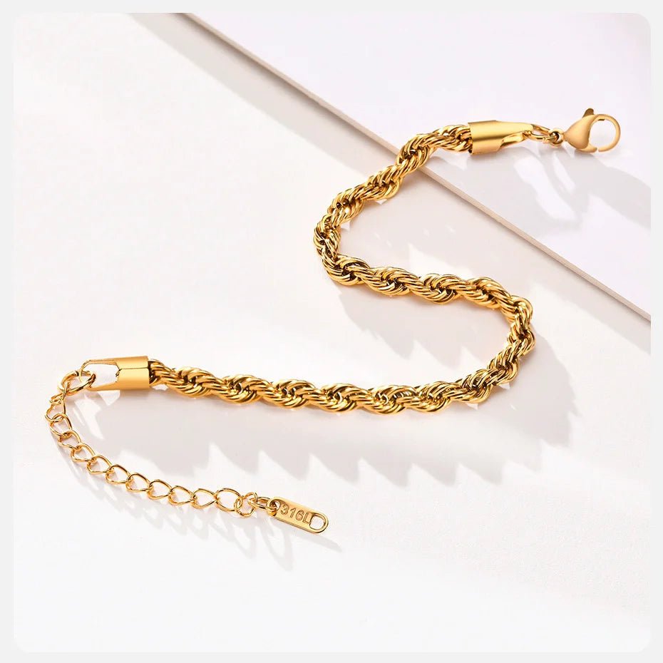 Unisex Rope Chain Bracelets for Men Women, Stainless Steel Twisted Links Chain Bracelet,Simple Classic Jewelry Gift for Him | MONMONSHOP - monmonshop.com