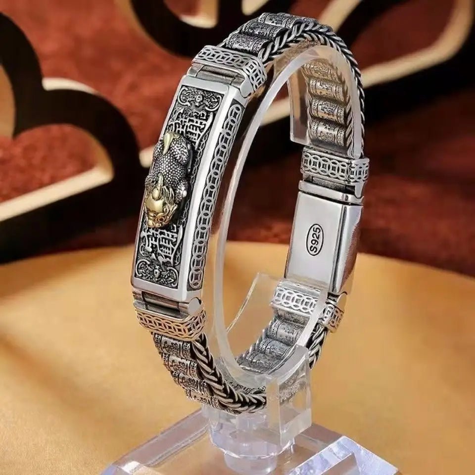 Vintage Silver Retro Lucky Pixiu Man Bracelet Thick Style Domineering Trend Personality Jewelry | MMS - monmonshop.com
